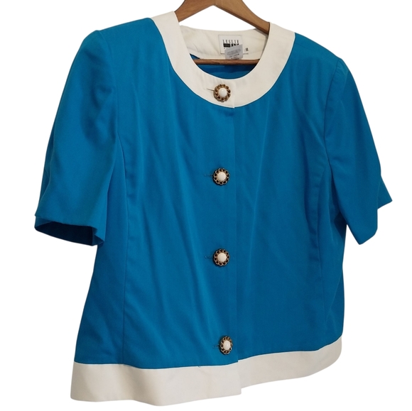 Vtg Leslie Fay Size 16 ILGWU Union Made USA Blue White Retro Button Down Shirt - Picture 2 of 10